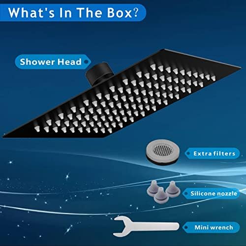 Voolan Rain Shower Head - High Flow Large Rainfall Shower Heads Made of Stainless Steel - Waterfall Bathroom Square Showerhead - Ceiling or Wall Mount (12" Black) - Image 6