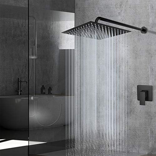 Voolan Rain Shower Head - High Flow Large Rainfall Shower Heads Made of Stainless Steel - Waterfall Bathroom Square Showerhead - Ceiling or Wall Mount (12" Black) - Image 8