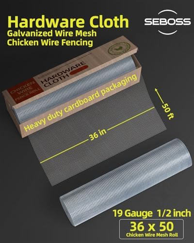 SEBOSS 36''x50' Hardware Cloth 1/2 inch 19 Gauge - Hot-dip Galvanized After Welding - Chicken Wire Fence Roll Galvanized Wire Mesh Roll Garden Fence Tree Guard Welded Wire Fencing - Image 2