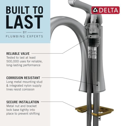 Delta Arvo Matte Black Bathroom Faucet 1 Hole, Single Hole Bathroom Sink Faucet for Vanity, Push-Pop Drain Assembly, Matte Black 15840LF-BL - Image 4