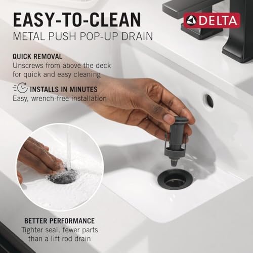 Delta Arvo Matte Black Bathroom Faucet 1 Hole, Single Hole Bathroom Sink Faucet for Vanity, Push-Pop Drain Assembly, Matte Black 15840LF-BL - Image 8