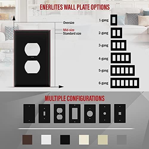 ENERLITES Mid-Size Duplex Receptacle Wall Plate, Electrical Outlet Covers, Gloss Finish, Midway Size 1-Gang 4.88" x 3.11", Polycarbonate Thermoplastic, UL Listed, 8821M-BK-10PCS, Black, 10 Pack - Image 3