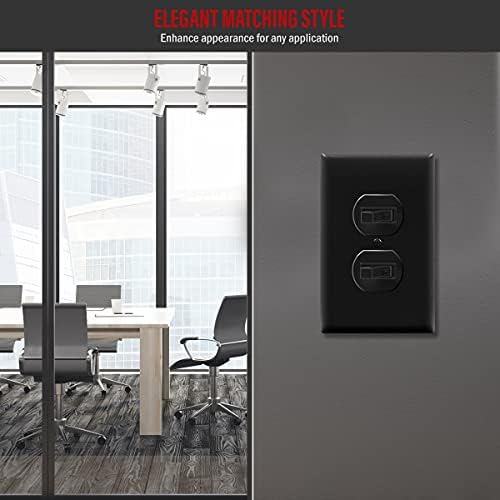 ENERLITES Mid-Size Duplex Receptacle Wall Plate, Electrical Outlet Covers, Gloss Finish, Midway Size 1-Gang 4.88" x 3.11", Polycarbonate Thermoplastic, UL Listed, 8821M-BK-10PCS, Black, 10 Pack - Image 4