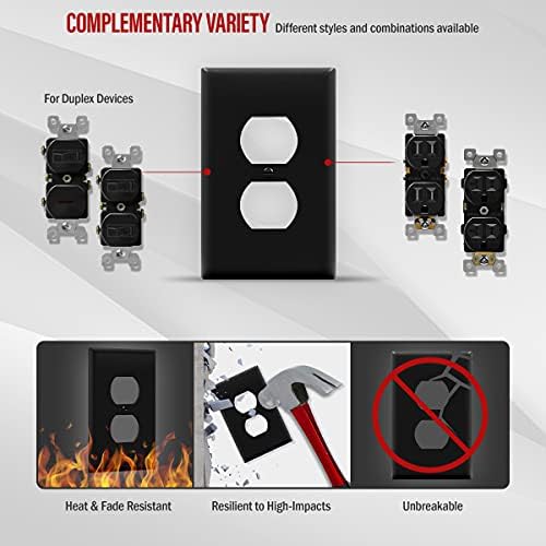 ENERLITES Mid-Size Duplex Receptacle Wall Plate, Electrical Outlet Covers, Gloss Finish, Midway Size 1-Gang 4.88" x 3.11", Polycarbonate Thermoplastic, UL Listed, 8821M-BK-10PCS, Black, 10 Pack - Image 5