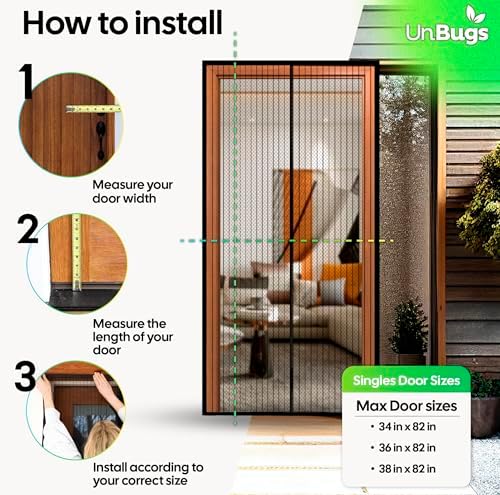UnBugs Magnetic Screen Door - Fits Doors up to 36 x 82 Inches MAX - Pet & Kid Friendly, Self-Closing - Hands Free Magnet Closure Keeps Bugs Out & Breeze in - Image 6