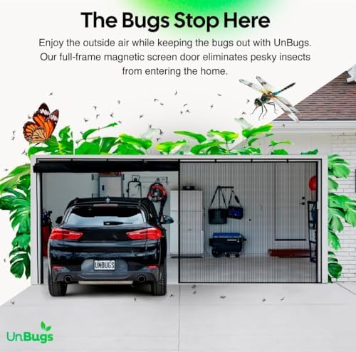 UnBugs Garage Screen Doors for 2 Car Garage - Fits Double Garage Doors up to 16 Feet Wide x 7 Feet Tall MAX - Pet & Kid Friendly, Self-Closing - Hands Free Magnet Closure Keeps Bugs Out & Breeze in - Image 2