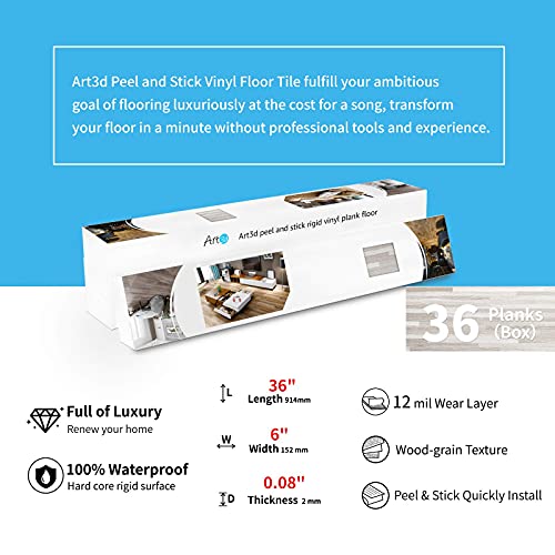 Art3d Peel and Stick Floor Tile Vinyl Wood Plank 36-Pack 54 Sq.Ft, Brown Stone, Rigid Surface Hard Core Easy DIY Self-Adhesive Flooring - Image 7