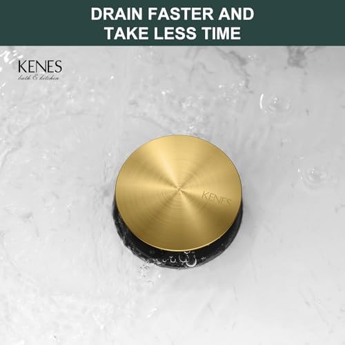 KENES Brushed Gold Pop Up Bathroom Sink Drain with Overflow Assembly with Strainer Lavatory Vanity Vessel Pop Up Drain Stopper - Image 8
