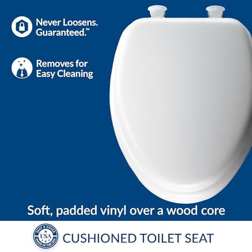 Mayfair Padded Toilet Seat, Cushioned Soft Vinyl over Wood Core Seat, Secure Hinges, Easy Clean, Elongated, White - Image 2