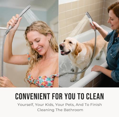 G-Promise All Metal 8 Inch Dual Square Shower Head with Handheld Spray Combo, Rain Shower Head, Adjustable Extension Arm, Smooth 3-Way Diverter, 71 Inch Extra Long Hose - A Bathroom Upgrade (Chrome) - Image 4