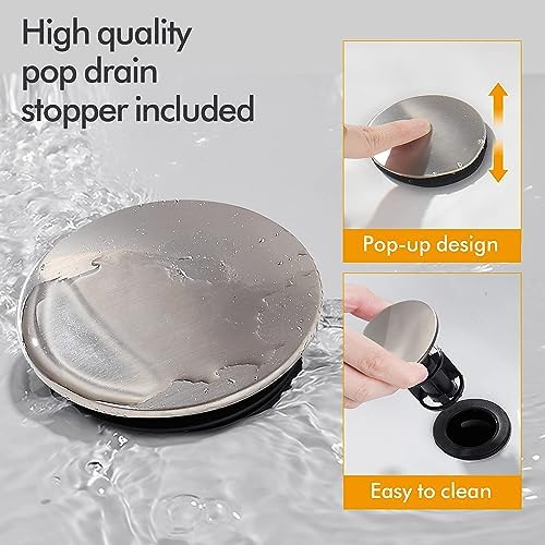 Bathroom Sink Faucet FRANSITON 4 Inch Faucet 2 Handle Bathroom Sink Faucets Lead-Free Brushed Nickel Bath Sink Faucets with Pop-up Drain Stopper and Supply Hoses - Image 3