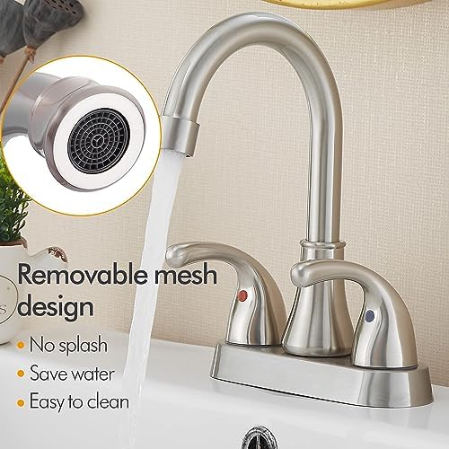 Bathroom Sink Faucet FRANSITON 4 Inch Faucet 2 Handle Bathroom Sink Faucets Lead-Free Brushed Nickel Bath Sink Faucets with Pop-up Drain Stopper and Supply Hoses - Image 4