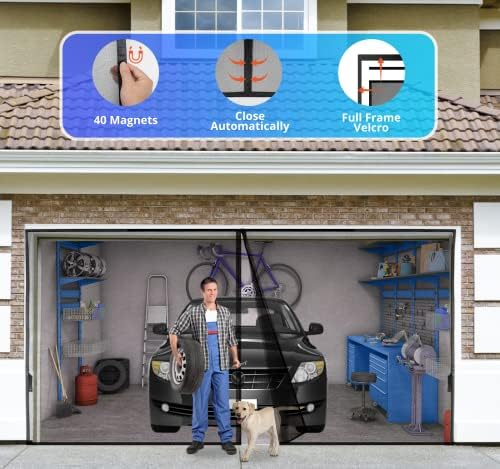 Garage Door Screen For 2 Car 16x7FT, Magnetic Screen Garage with Retractable Fiberglass Mesh and Heavy Duty Weighted Bottom, Easy Assembly & Pass, Hands Free Screen Door w/ 36 Magnets for Garage/Patio - Image 3