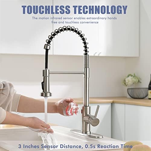 GIMILI Touchless Kitchen Faucet with Pull Down Sprayer, Motion Sensor Smart Hands-Free Activated Single Hole Spring Faucet for Kitchen Sink, Brushed Nickel - Image 2