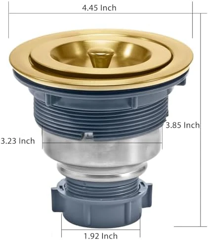 KONE 3-1/2 Inch Gold Sink Drain, Durable Stainless Steel Brass Kitchen Sink Drain Assembly Kit with Sink Strainer Waste Basket/Strainer Assembly/Sealing Lid for Standard Kitchen Sink - Image 5