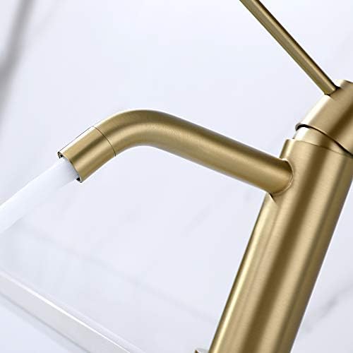 Brushed Gold Bathroom Faucet Single Hole, JXMMP Brass Single Handle Bathroom Sink Faucet with Pop Up Drain Assembly and 6 inch Deck Plate - Image 3