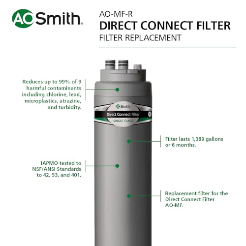 AO Smith Basic Direct Connect Under Sink Replacement Filter For AO-MF System - Carbon Block Filter Reduces Up To 99% Of 9 Harmful Contaminants - AO-MF-R - Image 5