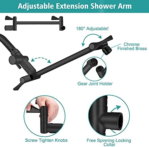 Shower Head, 8‘’ High Pressure Rainfall/Handheld Shower Combo with 11'' Extension Arm, 9 Settings, Anti-leak Shower Head with Holder, Height/Angle Adjustable, Chrome, Matte Black - Image 5