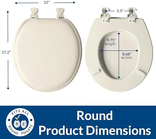 Mayfair Padded Toilet Seat, Cushioned Soft Vinyl over Wood Core Seat, Secure Hinges, Easy Clean, Made in USA, Round, Biscuit - Image 5