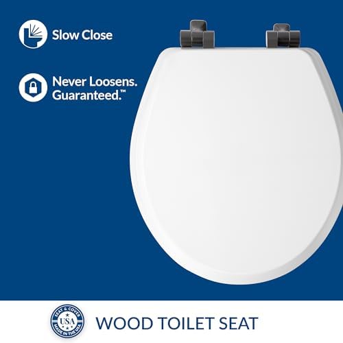 Mayfair Bennett Toilet Seat with Matte Black Hinges, Slow Close Wood Seat, Secure Metal Hinges, Easy Install, Made in USA, Round, White - Image 3