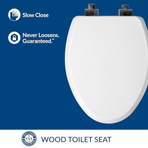 Mayfair Bennett Toilet Seat with Matte Black Hinges, Slow Close Wood Seat, Secure Metal Hinges, Easy Install, Made in USA, Elongated, White - Image 3