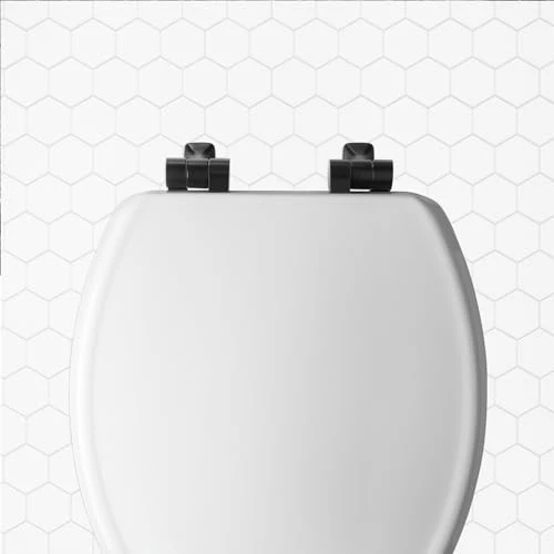 Mayfair Bennett Toilet Seat with Matte Black Hinges, Slow Close Wood Seat, Secure Metal Hinges, Easy Install, Made in USA, Elongated, White - Image 8