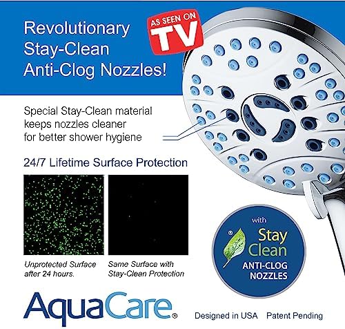 AquaCare High Pressure 8-mode Handheld Shower Head - Anti-clog Nozzles, Built-in Power Wash to Clean Tub, Tile & Pets, Extra Long 6 ft. Stainless Steel Hose, Wall & Overhead Brackets - Image 3