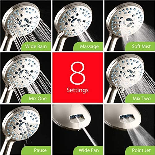 Hotel Spa AquaCare High Pressure 8-mode Handheld Shower Head, Anti-clog Nozzles, Built-in Power Wash to Clean Tub, Tile & Pets, Extra Long 6 ft. Stainless Steel Hose, Wall & Overhead Brackets - Image 4