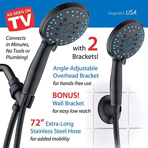 Hotel Spa AquaCare High Pressure 8-mode Handheld Shower Head - Anti-clog Nozzles, Built-in Power Wash to Clean Tub, Tile & Pets, Extra Long 6 ft. Stainless Steel Hose, Wall & Overhead Brackets - Image 8
