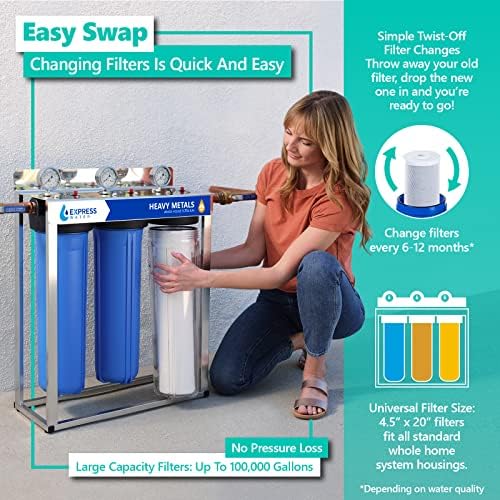 Express Water 2-Year Whole House Heavy Metal Water Filter Set 3 Stage Water Filtration Replacement Kit Sediment, Carbon Block, KDF High Capacity Cartridge Filters–5 Micron Water Filter 4.5” x 20” inch - Image 5