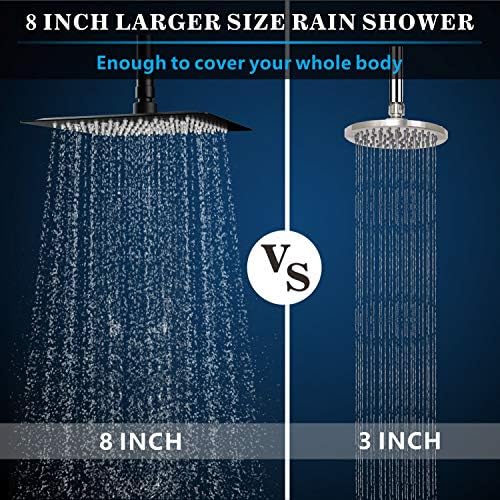 Voolan Rain Shower head, High Pressure Shower Head Made of 304 Stainless Steel, Relaxed Shower Experience Even at Low Water Flow and Pressure (8" Black) - Image 2