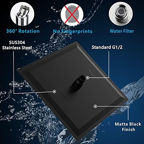 Voolan Rain Shower head, High Pressure Shower Head Made of 304 Stainless Steel, Relaxed Shower Experience Even at Low Water Flow and Pressure (8" Black) - Image 3