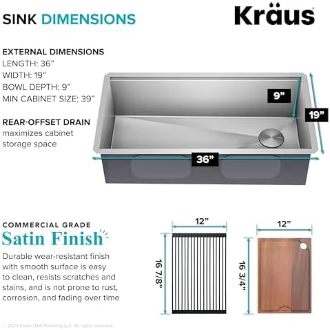 KRAUS Kore 36-Inch Undermount Workstation 16 Gauge Single Bowl Stainless Steel Kitchen Sink with Accessories, KWU110-36 - Image 4