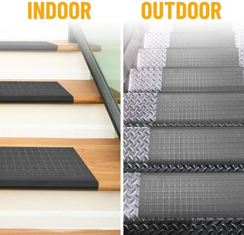 Ottomanson Indoor/Outdoor Hose-Wash Square Edge Design Non-Slip Rubber 10" x 25.5" Modern Stair Treads for Stairs, Garage, Patio, 5 Pack, Black - Image 4