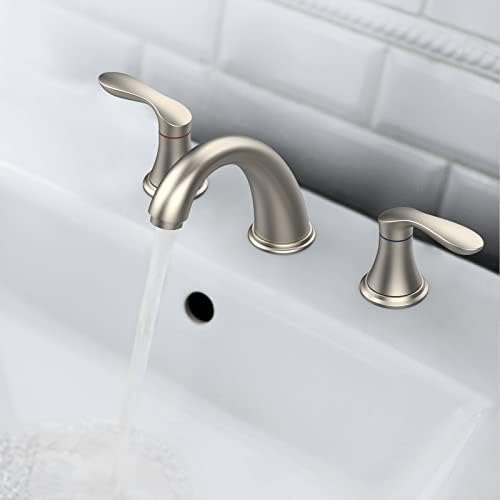Bathroom Sink Faucet, Faucet for Bathroom Sink, Widespread Brushed Nickel Bathroom Faucet 3 Hole with Stainless Steel Pop Up Drain and cUPC Lead-Free Hose - (Brushed Nickel) - Image 4