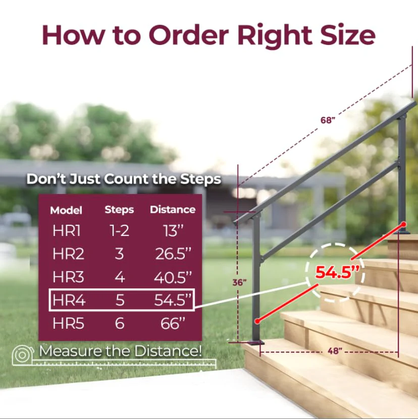 CHR Fence & Rail Hand Rails for Outdoor Steps, 5 Step Handrail & Indoor Stair Railing Kit, Railings for Outdoor Steps and Hand Rails for Seniors for Porch Railing & Deck Hand Rail, 4 to 5 Steps - Image 3