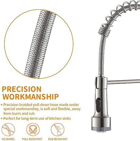 LED Light Kitchen Faucet with Pull Down Sprayer Sus304 Stainless Steel Industrial Single Handle Faucet for Farmhouse Camper Laundry Utility Rv Wet Bar Sinks Brushed Nickel 9003SN - Image 7