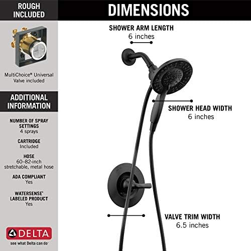 Delta Faucet Arvo 14 Series Single-Handle Shower Faucet, Shower Trim Kit with 4-Spray In2ition 2-in-1 Dual Hand Held Shower Head with Hose, Matte Black 142840-BL-I (Valve Included) - Image 3
