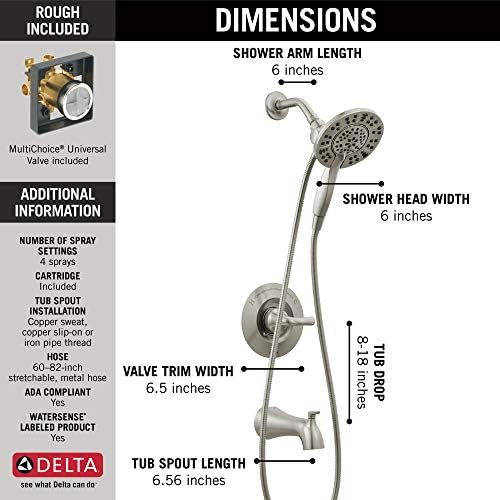 DELTA 144840-SP-I Arvo Tub/Shower Faucet, SpotShield Brushed Nickel - Image 3