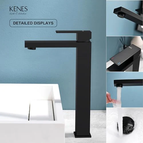 KENES Matte Black Bathroom Faucet Single Handle Tall Vessel Sink Faucet Vanity Bathroom Faucet Basin Mixer Tap with Water Supply Hose and Pop Up Sink Drain, LJ-9031A-2 - Image 8