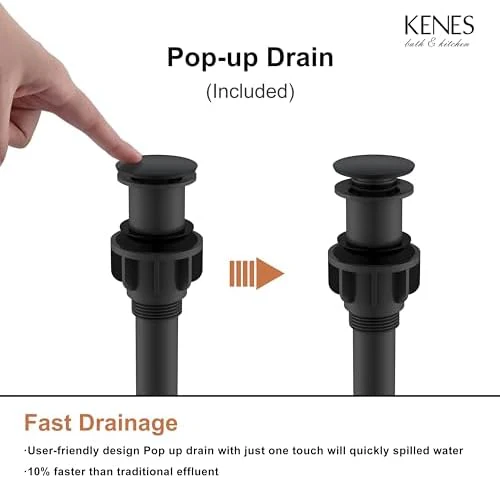 KENES Matte Black Bathroom Faucet Single Handle Tall Vessel Sink Faucet Vanity Bathroom Faucet Basin Mixer Tap with Water Supply Hose and Pop Up Sink Drain, LJ-9031A-2 - Image 9