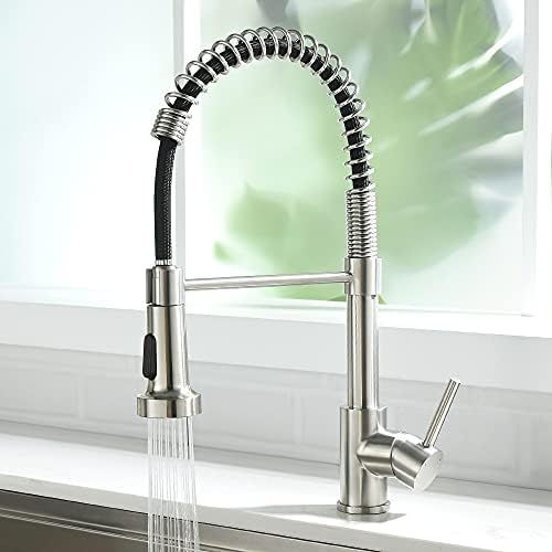 Kitchen Faucet, Kitchen Faucets with Pull Down Sprayer Sus304 Stainless Steel Industrial Single Handle One Hole Faucet for Farmhouse Camper Laundry Utility Rv Wet Bar Sinks Bushed Nickel 866082SN