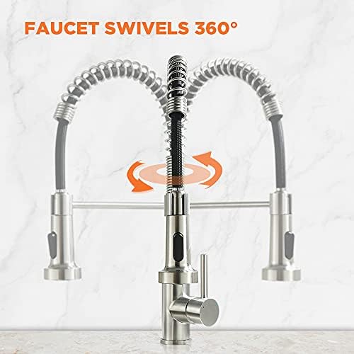 Kitchen Faucet, Kitchen Faucets with Pull Down Sprayer Sus304 Stainless Steel Industrial Single Handle One Hole Faucet for Farmhouse Camper Laundry Utility Rv Wet Bar Sinks Bushed Nickel 866082SN - Image 4