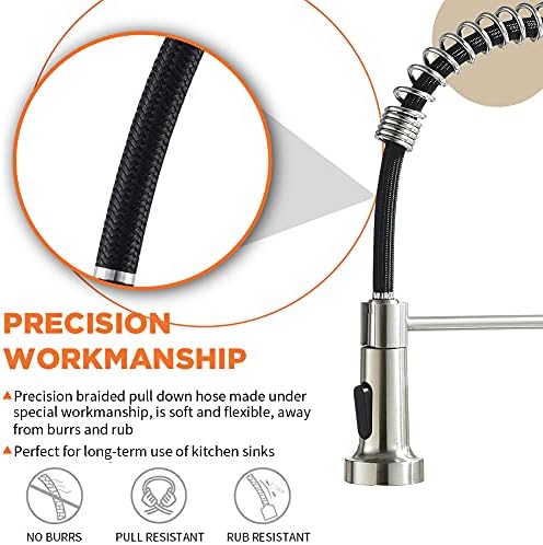 Kitchen Faucet, Kitchen Faucets with Pull Down Sprayer Sus304 Stainless Steel Industrial Single Handle One Hole Faucet for Farmhouse Camper Laundry Utility Rv Wet Bar Sinks Bushed Nickel 866082SN - Image 8