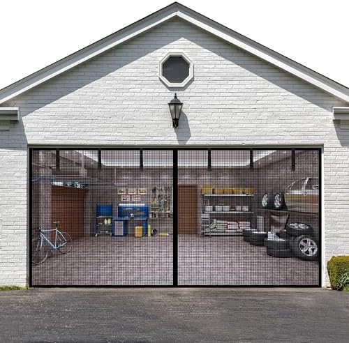 LIAMST Garage Door Screen for 16x8FT- 2 Car Garage Doors, Reinforced Fiberglass Door Screen,Stronger High Energy Magnets , Magnetic Screen Door