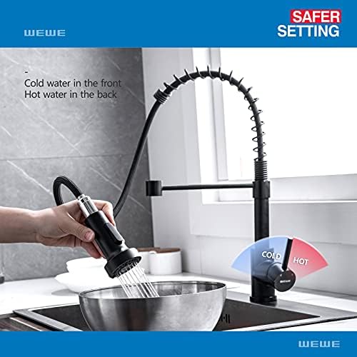 WEWE Faucet for Kitchen Sink, Kitchen Faucets Black Stainless Steel Commercial Spring Kitchen Faucet with Pull Down Sprayer, One Hole or 3 Hole Kitchen Faucet for RV Outdoor Farmhouse Camper Bar Sinks - Image 4