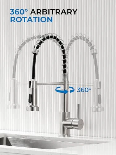 WEWE Kitchen Sink Faucet, Kitchen Faucets with Pull Down Sprayer Stainless Steel Single Handle Single Hole Brushed Nickel Commercial Industrial Spring Pull Out Laundry Farmhouse Kitchen Faucet - Image 6