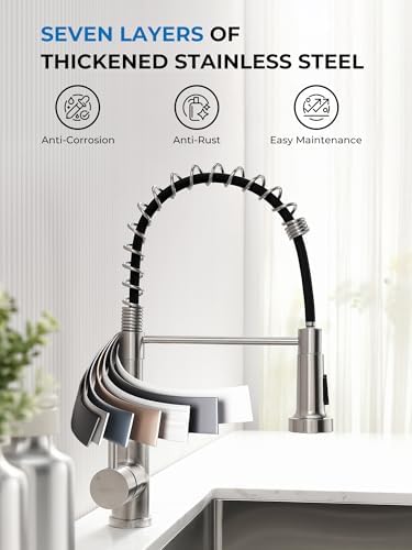 WEWE Kitchen Sink Faucet, Kitchen Faucets with Pull Down Sprayer Stainless Steel Single Handle Single Hole Brushed Nickel Commercial Industrial Spring Pull Out Laundry Farmhouse Kitchen Faucet - Image 8