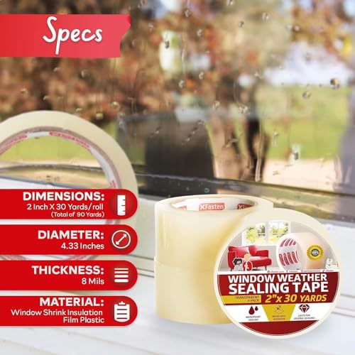 XFasten Transparent Window Weather Stripping Tape 2”x30yds (3-Pack Total 90yds), No Residue Insulation Tape for Windows and Doors, Winter Window Seal - Image 8