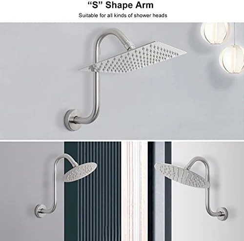 NearMoon S Shaped Shower Head Riser Pipe, Shower Extender Arm with Flange, Standard 1/2" Connection- Bathroom Accessory, 12 Inch (1 Pack, Brushed Nickel) - Image 5